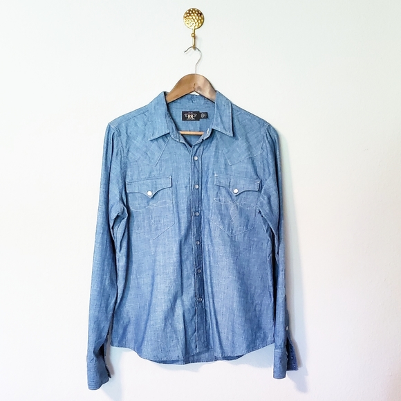 Ralph Lauren Double RL Tops - Double RL Ralph Lauren Pearl Snap Button Down